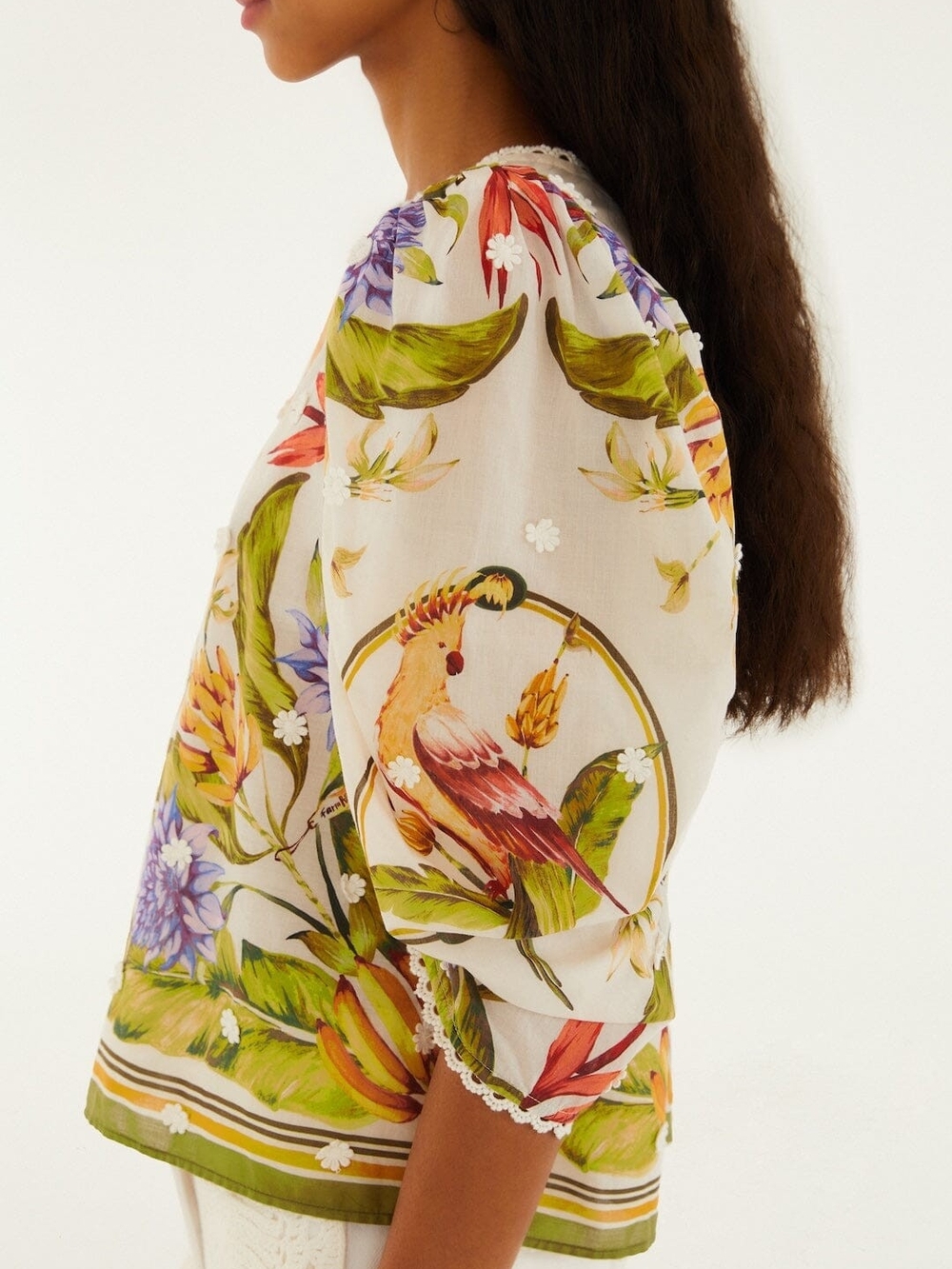 Farm Rio Floral Embroidered Ivory Puff-Sleeve Top - Picture 5 of 5